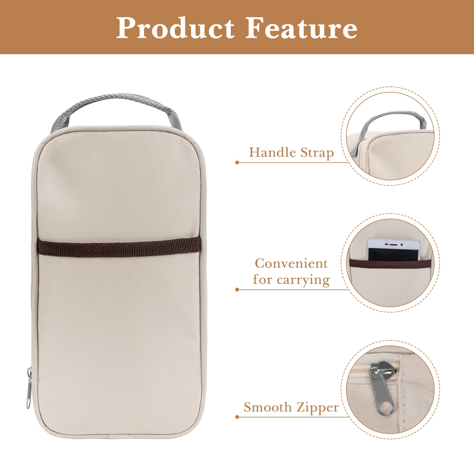 Linkidea Food Jar Insulated Bag, Tote Bag with Pocket Portable Jar Bag for Office Work Outdoor Picnic, Compatible with THERMOS 24 oz lazycozy, Bidakid (Beige)