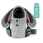 Linkidea Plush Water Bottle Carrier with Strap Compatible with Thermos FUNTAINER Steel/Tritan 12oz/16oz, Warm Gray Rabbit Waterbottle Sling Bag Holder with Shoulder Strap