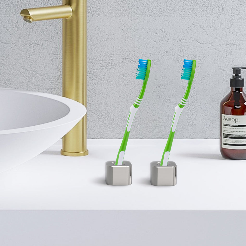 Linkidea 2 Pack Mini Toothbrush Holder, Aluminum Tooth Brush Stand Razor Holders for Bathroom Vanity Countertops, Office Penholder Pencil Stand Holders Organizer (Silver)