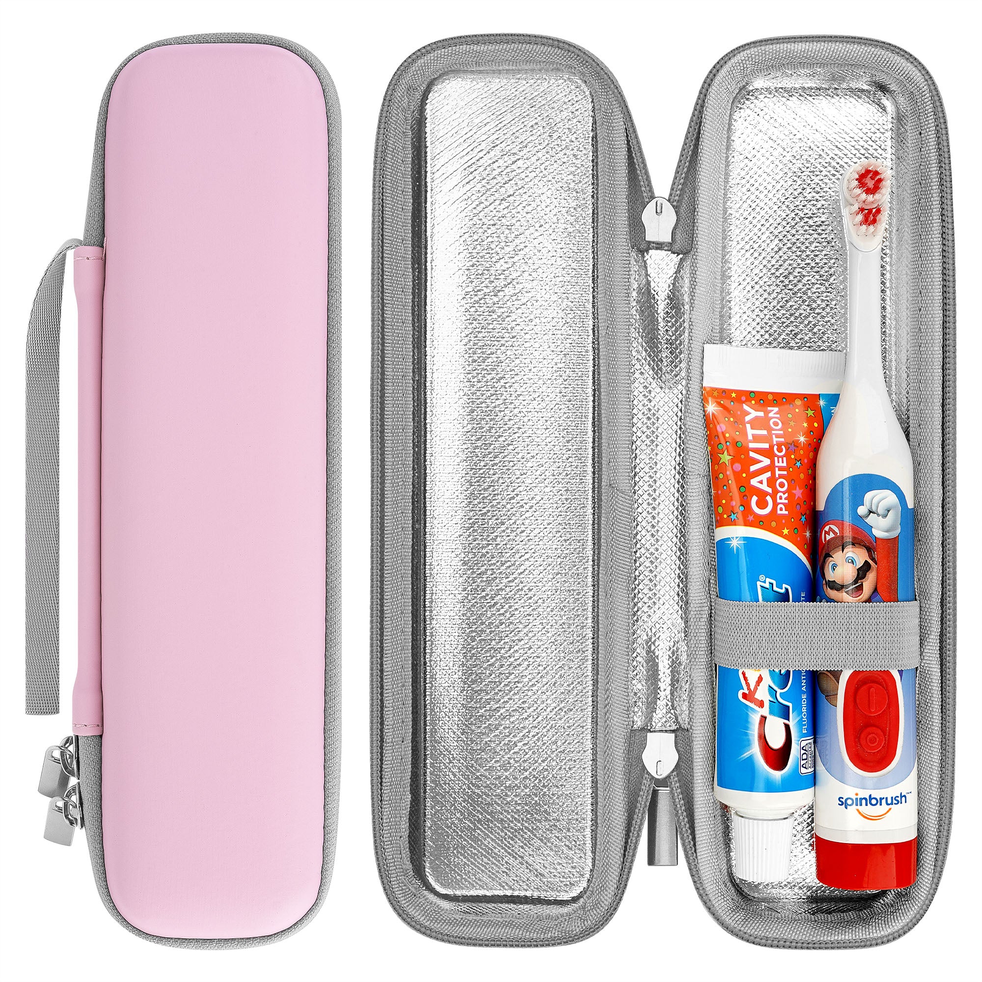 Linkidea Kids Electric Toothbrush Travel Case with Waterproof Lining, Portable Hard Shell Carrying Bag, Protective Storage Box Compatible with Philips Sonicare HX3601, Oral-B Battery (Pink)