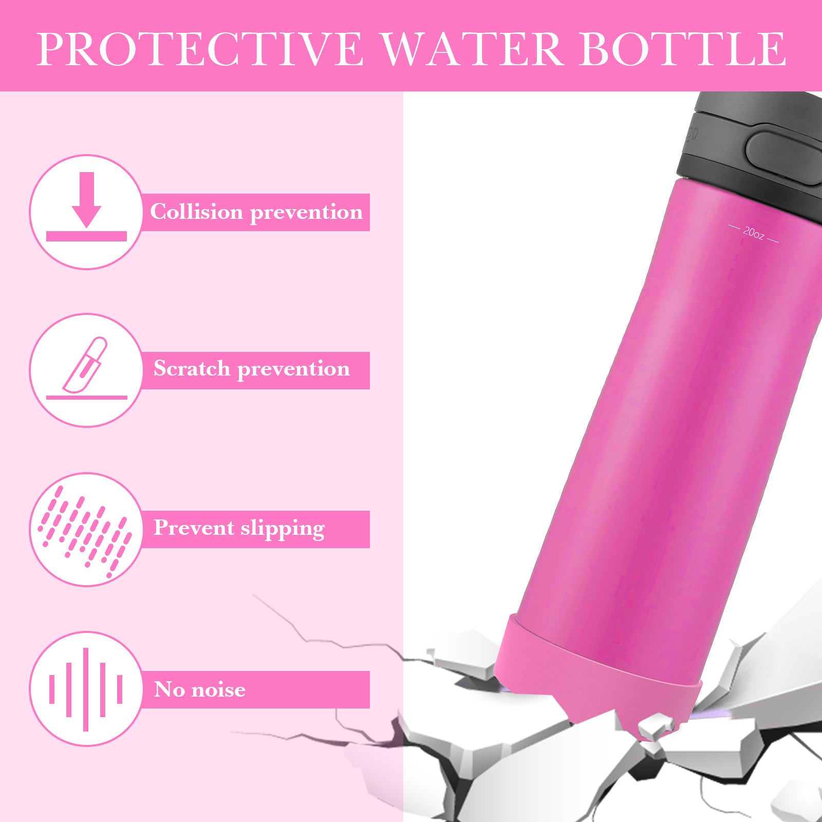 Linkidea 2 Pack Water Bottle Boot Compatible with Contigo Jackson Chill 2.0 20oz/24oz, Ashland Chill 20oz/24oz, Silicone Anti-Slip Bottle Bottom Bumper Protector (Pink)