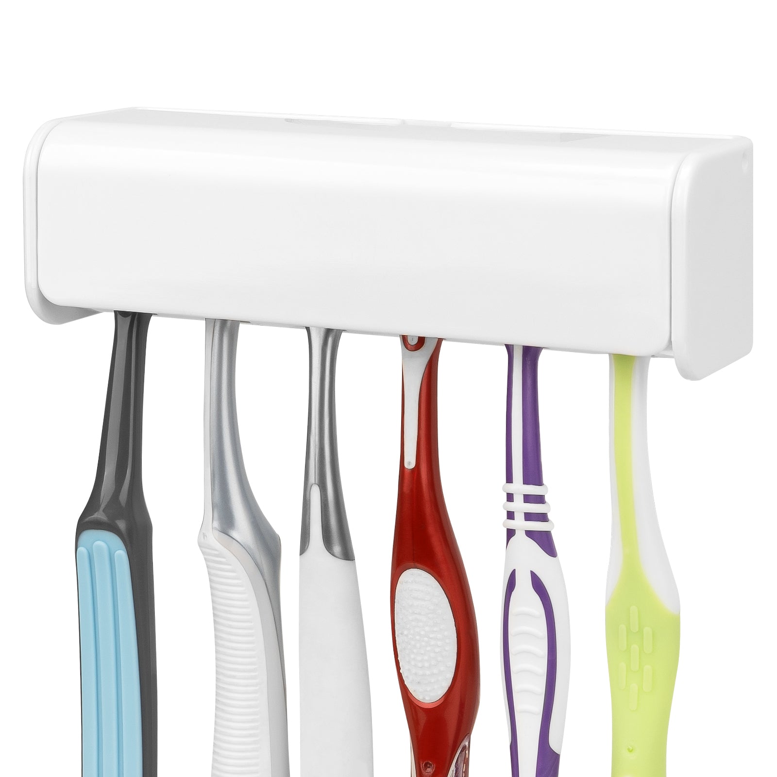 Linkidea Wallmount Toothbrush Holder with Cover for Shower, Space Saving Organizer for RV, Plastic Self Adhesive 6 Slots Tooth Brush Hanger Compatible with Oral-B CrossAction, Colgate ExtraClean