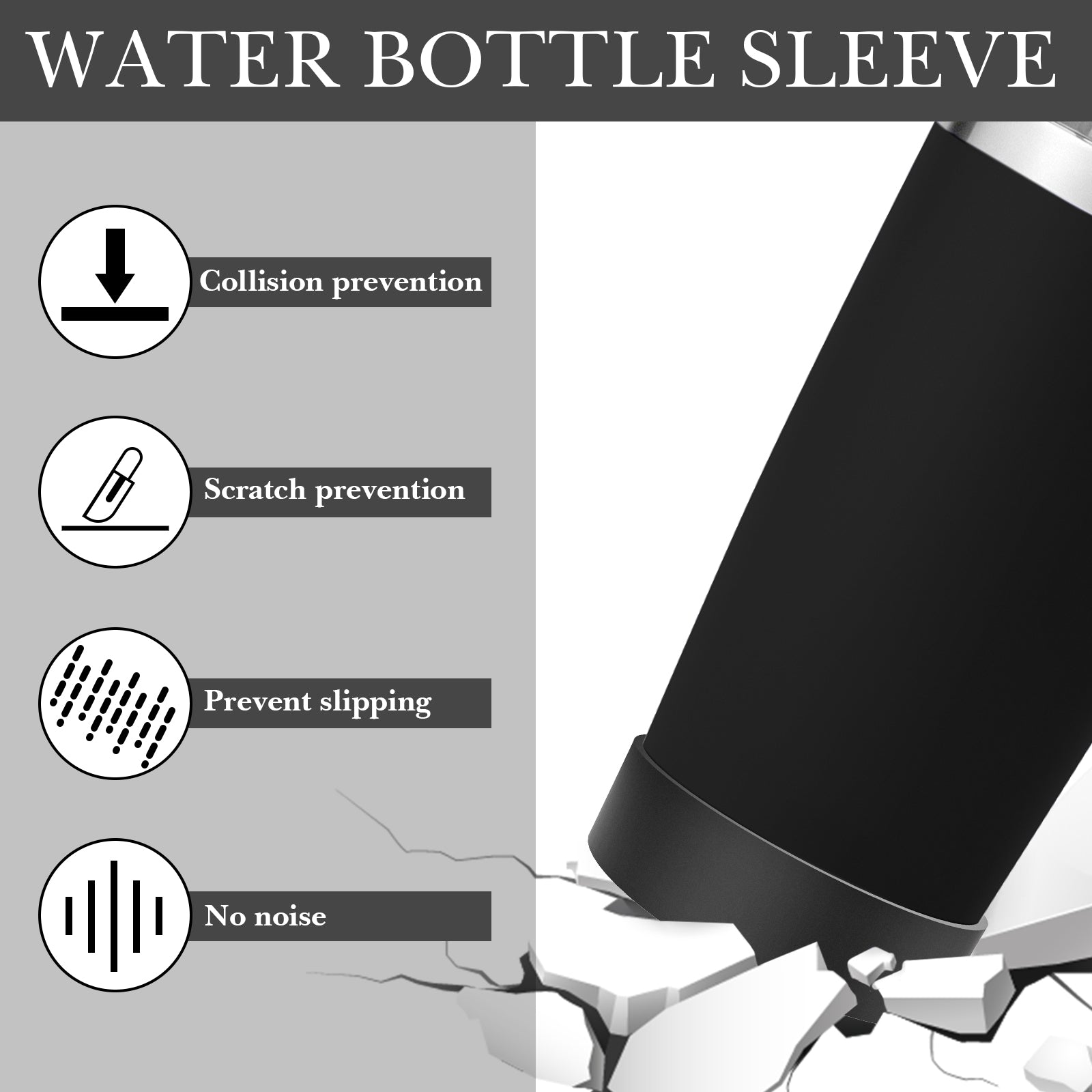 Linkidea 2 Pack Water Bottle Boot Compatible with YETI Tumbler 20oz/30oz, Travel Mug 20oz/30oz, Silicone Anti-Slip Waterbottle Bottom Sleeve Cover Protector (Black)