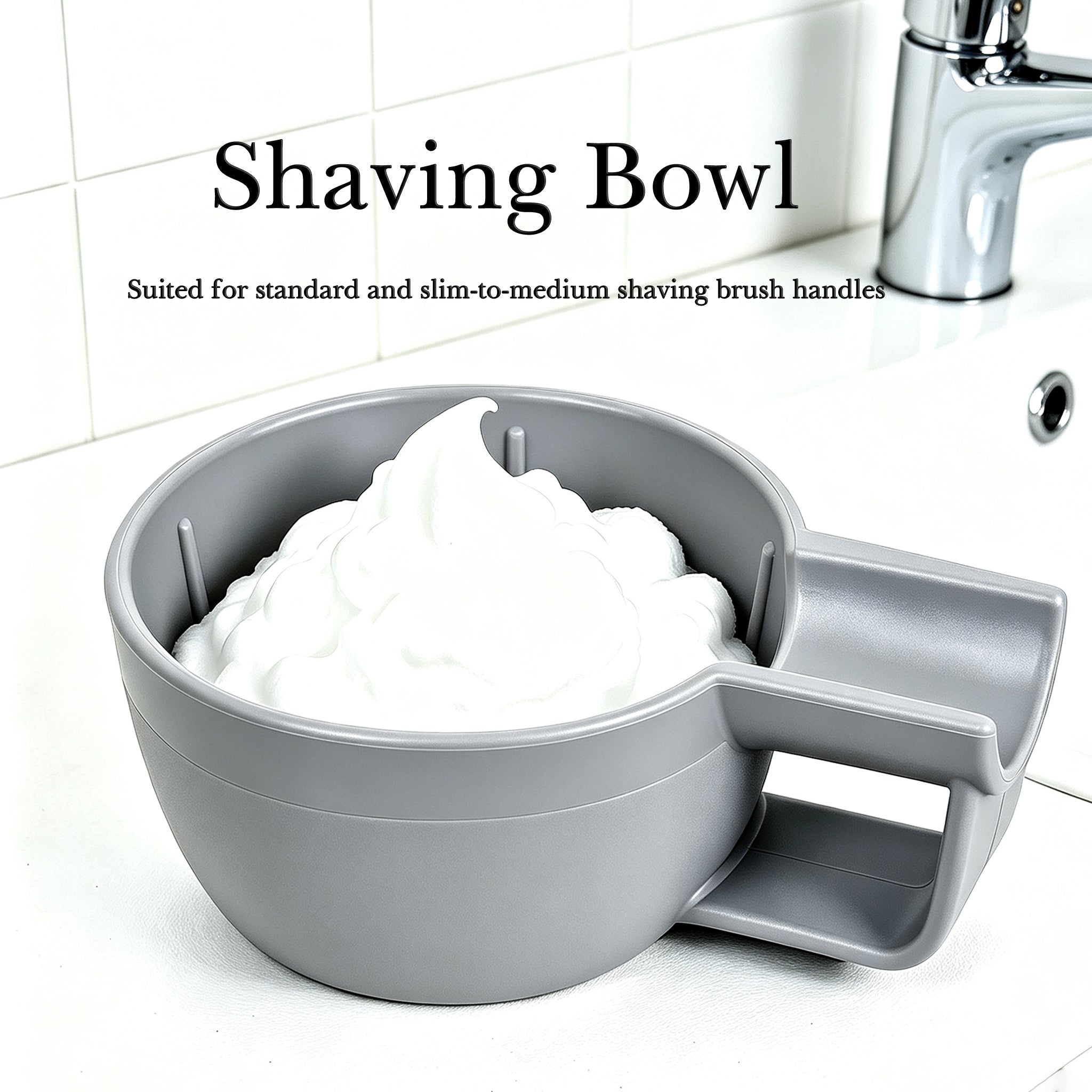 Linkidea Plastic Shaving Soap Bowl with Non-slip Handle, Wide Mouth, Large Capacity, Easier to Lather Ridges, Wet Razor Shave Cream Bowl for Men (Grey)