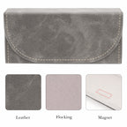 Extra Large Sunglasses Pouch Case, Grey Vegan Leather Eyewear Organizer Soft Bag Compatible with Rayban RB4401D/RBS0101S/RB8097/RB8089/RB4098