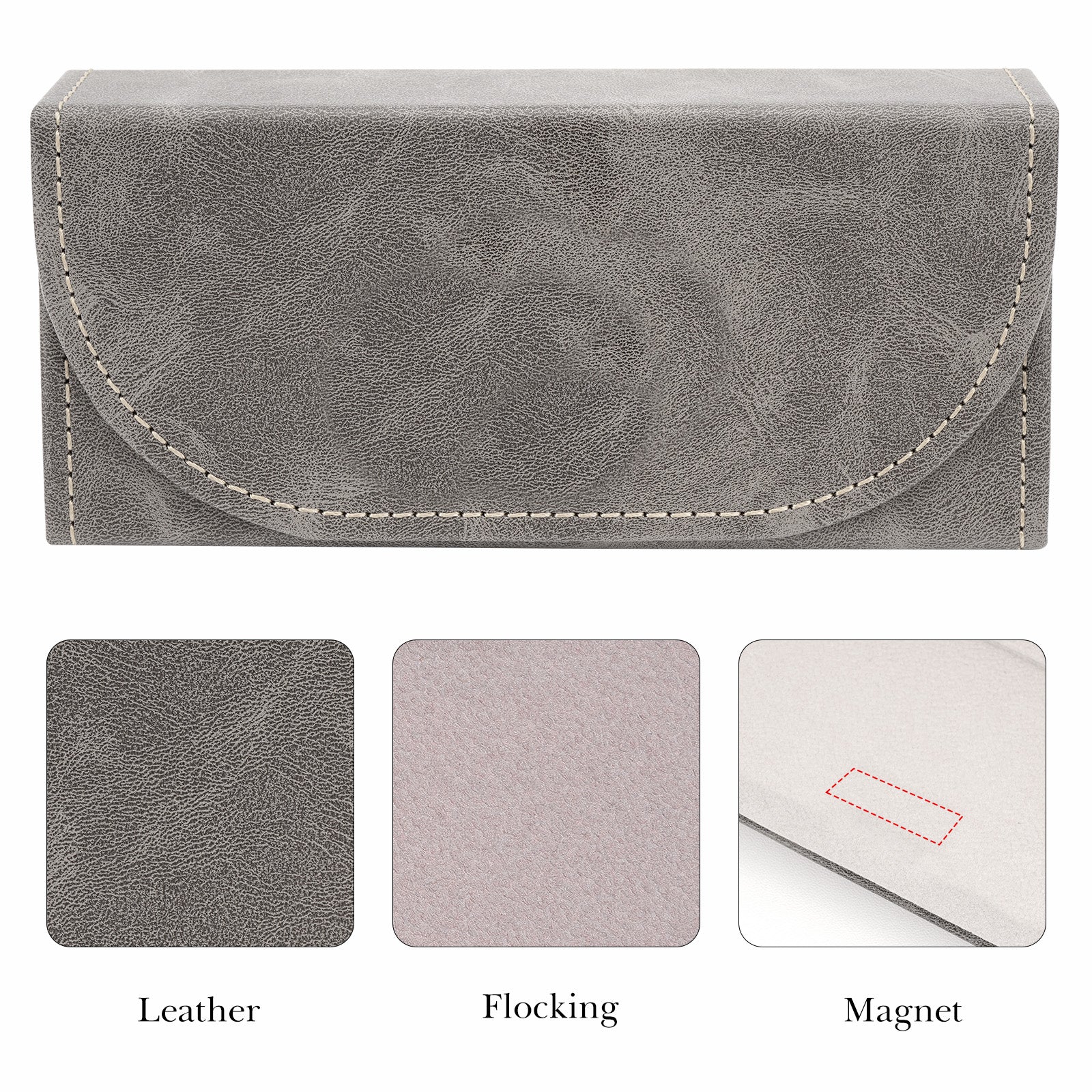 Extra Large Sunglasses Pouch Case, Grey Vegan Leather Eyewear Organizer Soft Bag Compatible with Rayban RB4401D/RBS0101S/RB8097/RB8089/RB4098