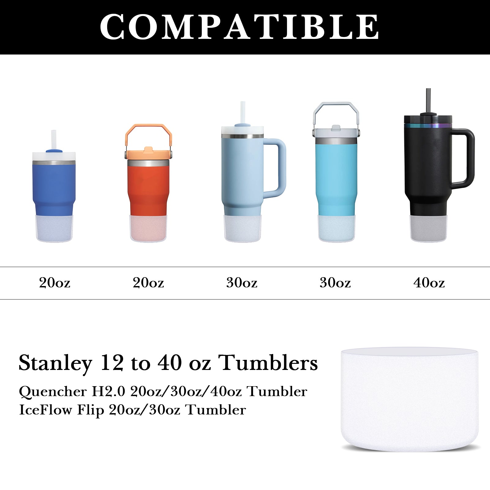 Linkidea 2 Pack Water Bottle Boot Compatible with Stanley Quencher H2.0 20oz/30oz/40oz, IceFlow Flip 20oz/30oz, Silicone Water Bottle Bottom Sleeve Cover Bumper Protector (Clear)