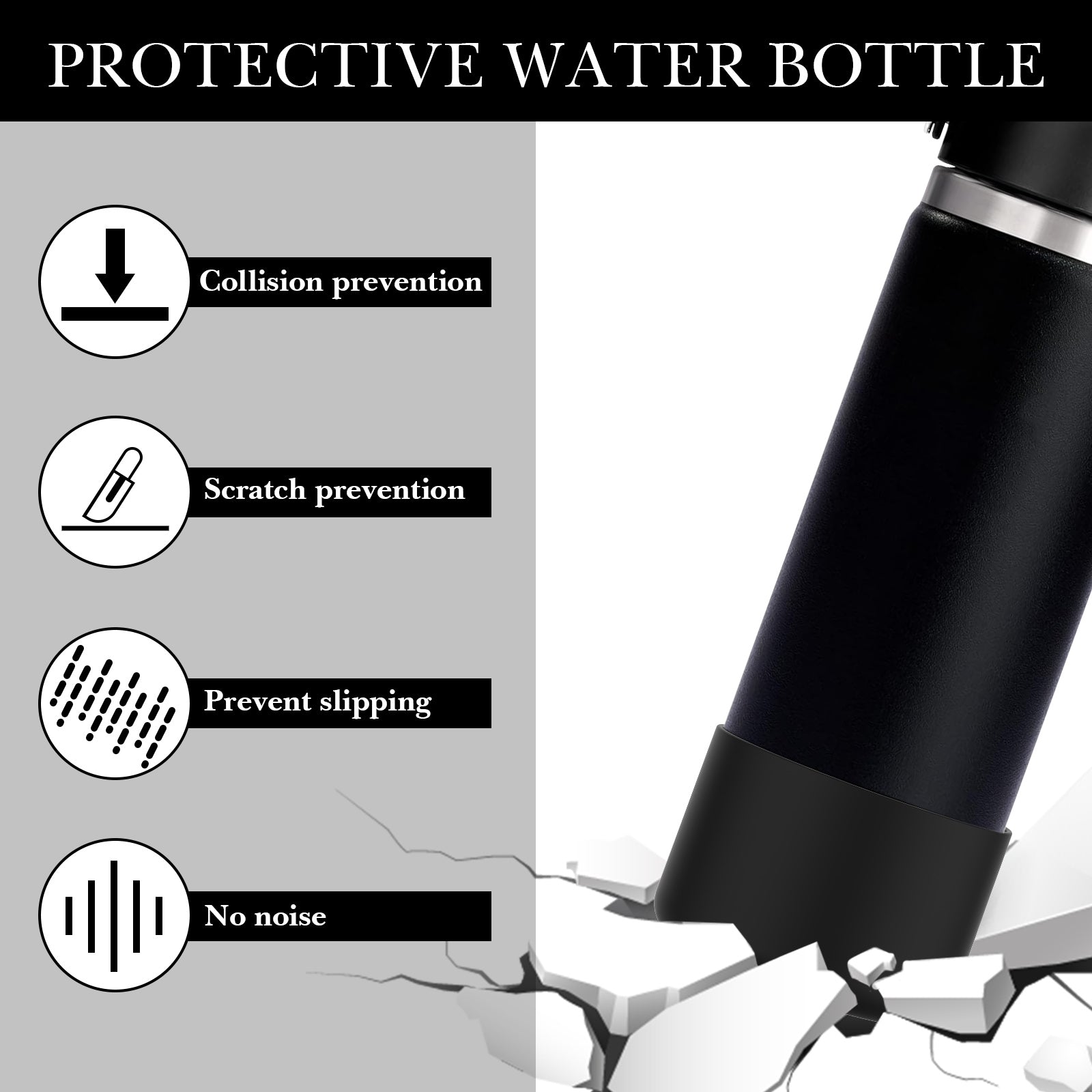 Linkidea 2 Pack Water Bottle Boot Compatible with Hydro Flask Wide Mouth Bottle 12oz/14oz/16oz/18oz/20oz, Silicone Bottle Bottom Sleeve Bumper Protector (Black)