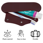 Linkidea Manual Toothbrush Toothpaste Travel Case, Compatible with Colgate ExtraClean, Oral-B CrossAction, Silicone Carrying Bag with Magnetic Snap, Portable Protective Storage Box (Brown)