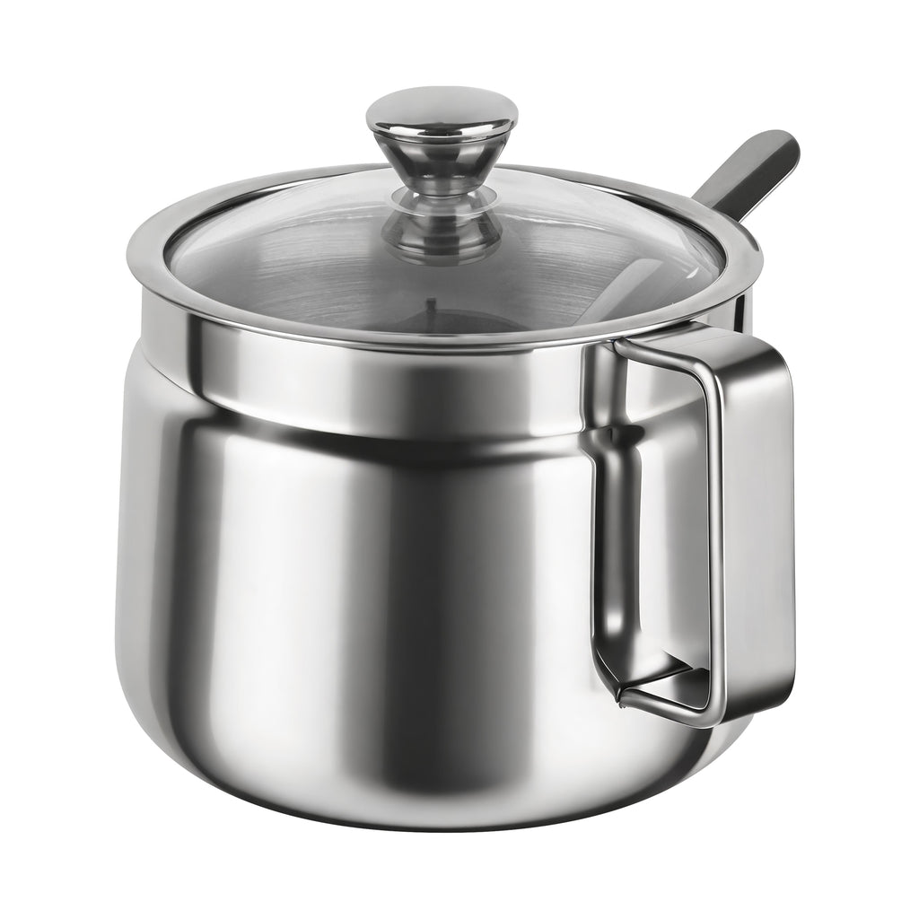 Linkidea 500ml 304 Stainless Steel Chili Oil Container with Lid & Spoon, Dustproof Kitchen Seasoning Jar, Large Capacity Storage Pot for Chili Crisp Sauce