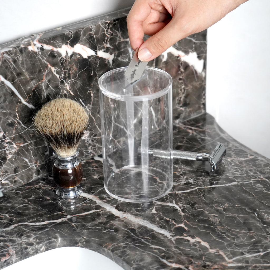 Linkidea Acrylic Safety Razor Blade Bank, Clear Blade Disposal Container for Used Double Edge Blades, Visible Fill Level, Barber & Home Use (Clear)