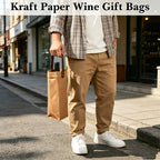 Linkidea Kraft Paper Wine Gift Bag, Reusable Wine Tote Carrier with Detachable Divider, Portable Holder for Wedding, Holiday, Business & Party Gifting (Brown)