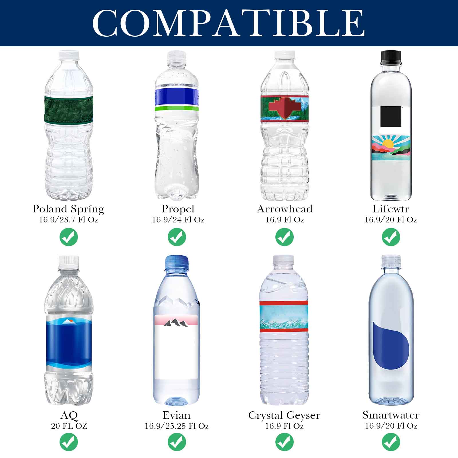 Linkidea Disposable Water Bottle Sleeve Compatible with Smartwater 16.9/20Fl Oz, Evian 16.9Fl Oz, Insulated Neoprene Plastic Bottled Water Cover with Lockable Zipper (2 Pack/Blue)