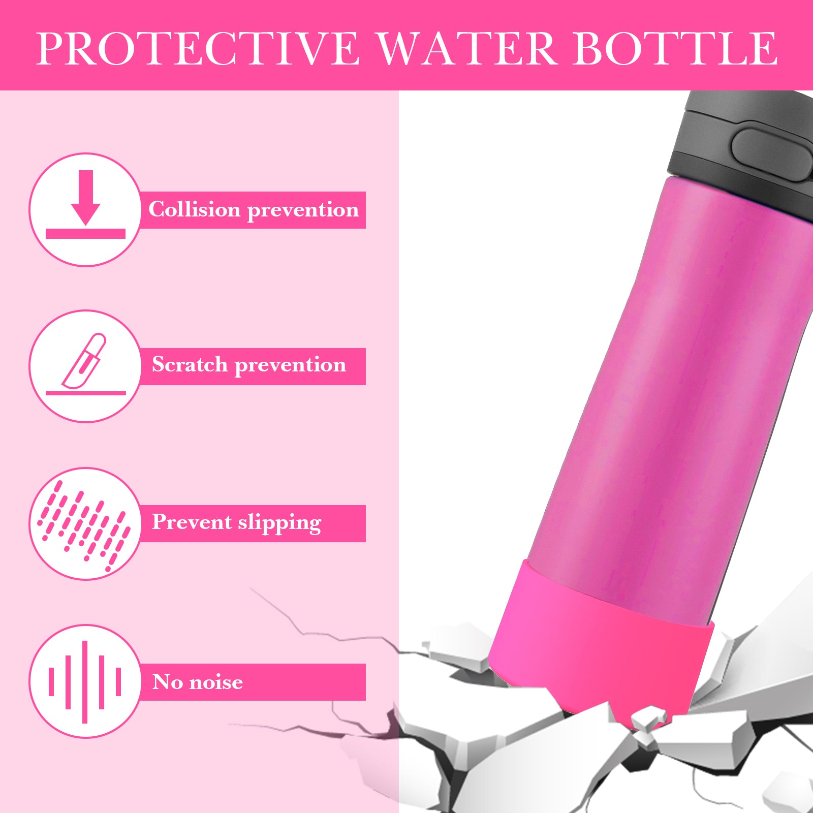 Linkidea 2 Pack Water Bottle Boot Compatible with Contigo Jackson Chill 2.0 20oz/24oz, Cortland 24oz, Silicone Anti-Slip Bottle Bottom Bumper Protector (Pink)