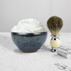Linkidea Handmade Ceramic Shaving Bowl, Wide Mouth Shave Soap Lather Bowl for Men, Jian Zhan Glaze Wet Shaving Mug (Blue)