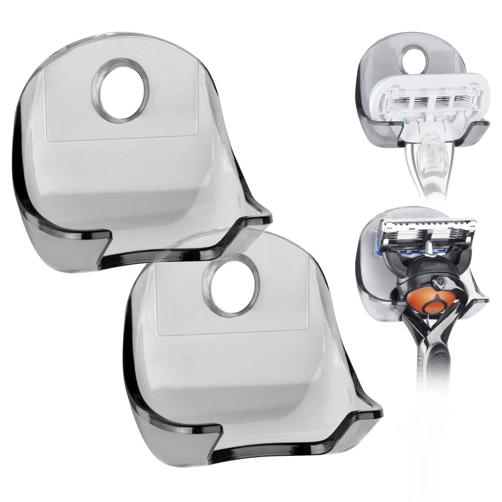 Linkidea 2 Pack Razor Holder Self Adhesive, Shower Wall Mount Hook Bathroom Organizer, No Drilling Storage for Gillette Venus, Fusion 5 Proshield, Mach3 (Grey)
