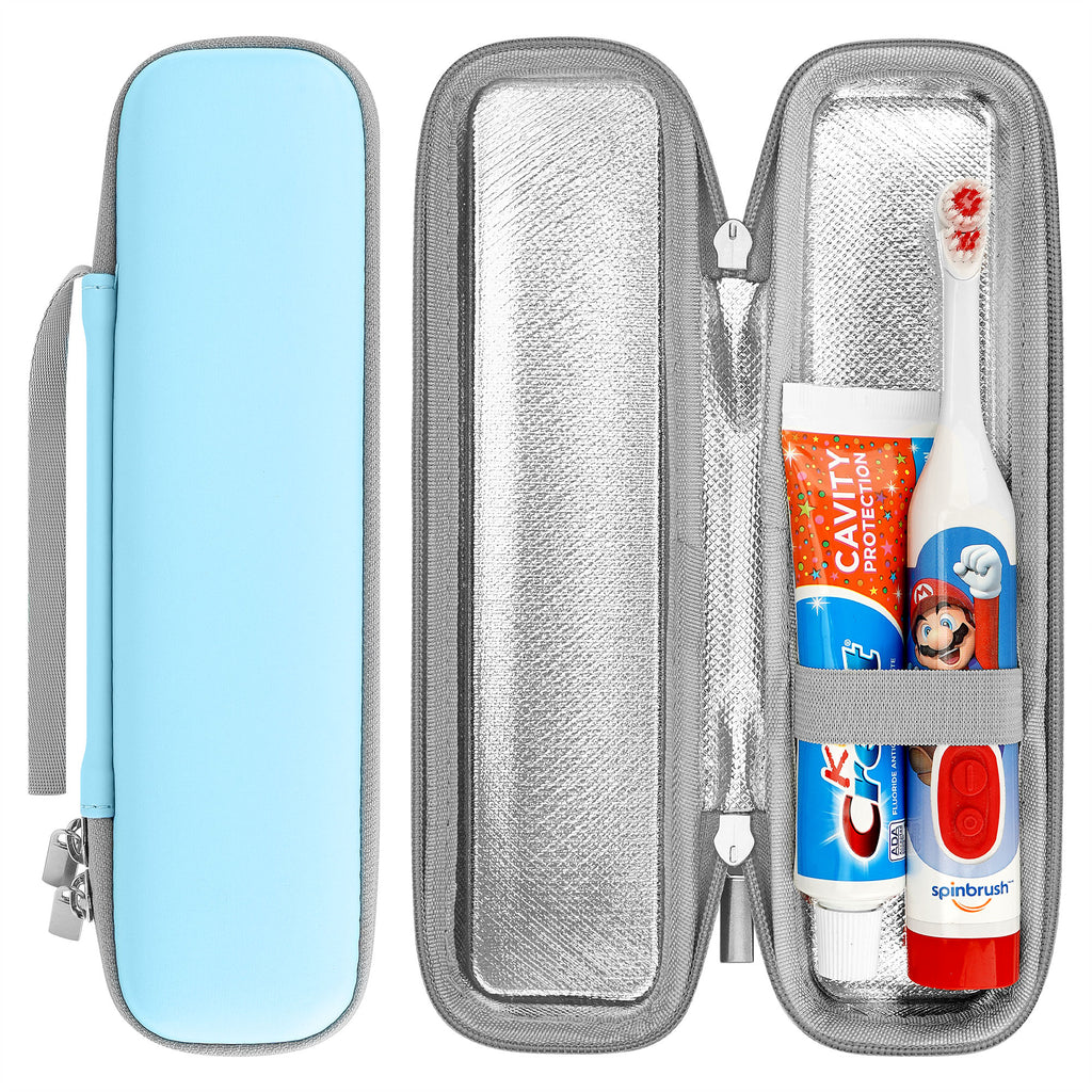 Linkidea Kids Electric Toothbrush Travel Case with Waterproof Lining, Portable Hard Shell Carrying Bag, Protective Storage Box Compatible with Philips Sonicare HX3601, Oral-B Battery (Blue)