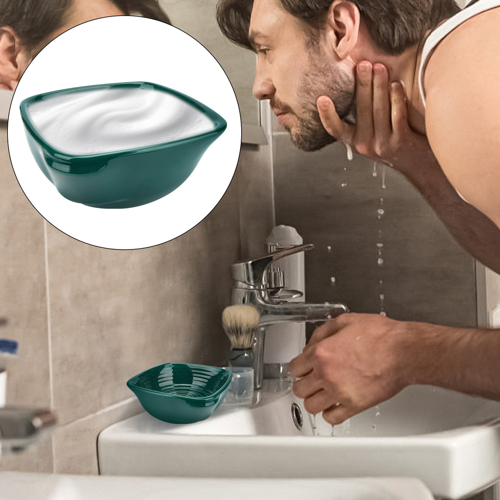 Linkidea Ceramic Shaving Soap Bowl, Wide Mouth Grooming Cup for Men, Foaming Dish for Wet Shave, Easy Lathering, Compatible with All Shaving Brushes (Green)