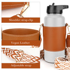Linkidea Vegan Leather Water Bottle Carrier with Strap Compatible with Hydro Flask Wide Mouth 32oz, IRON FLASK, Waterbottle Sling Bag Holder with Shoulder Strap