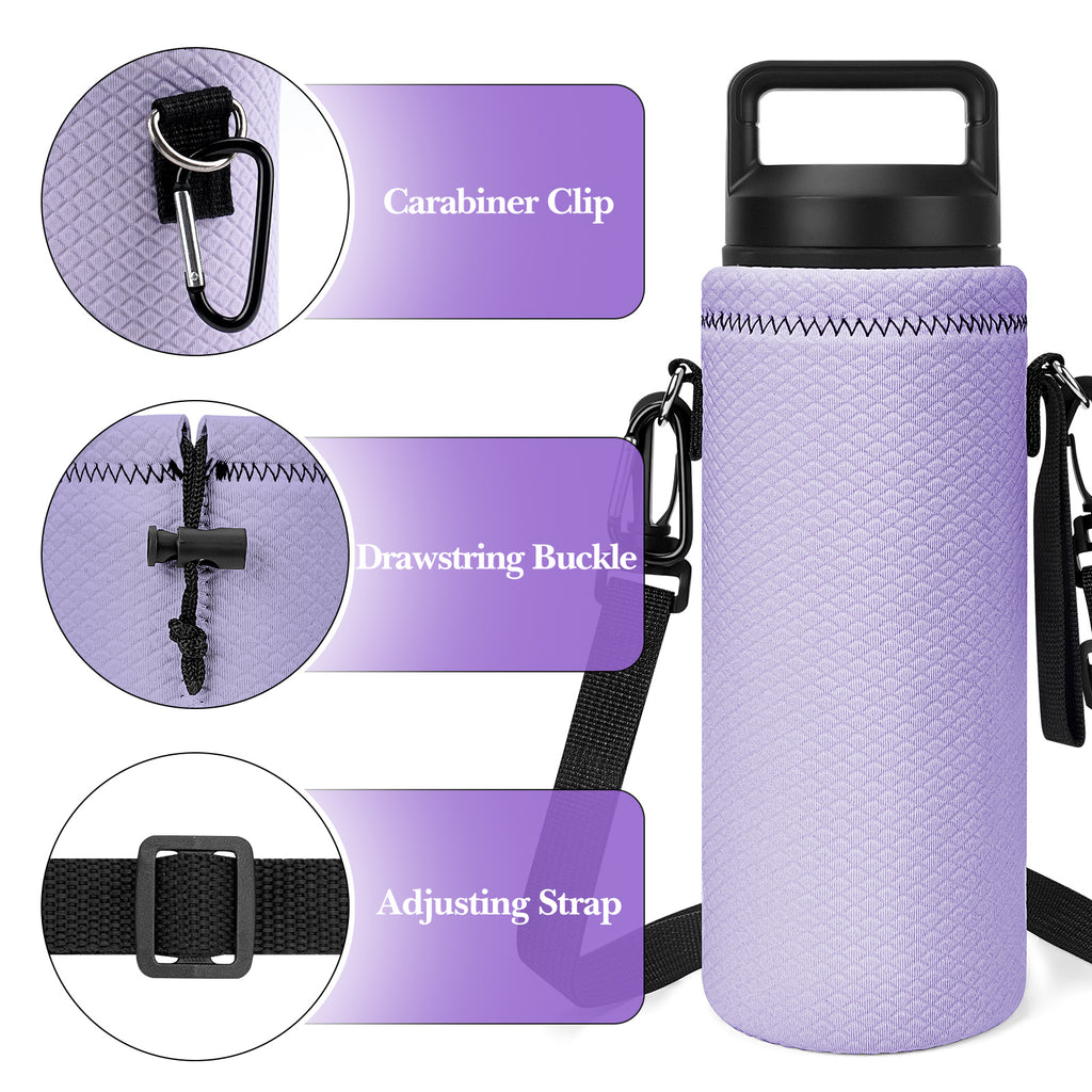 Linkidea Neoprene Water Bottle Carrier with Strap Compatible with YETI Rambler Bottle 18oz/26oz, Yonder 25oz, Insulated Waterbottle Sling Bag with Shoulder Strap, Light Purple