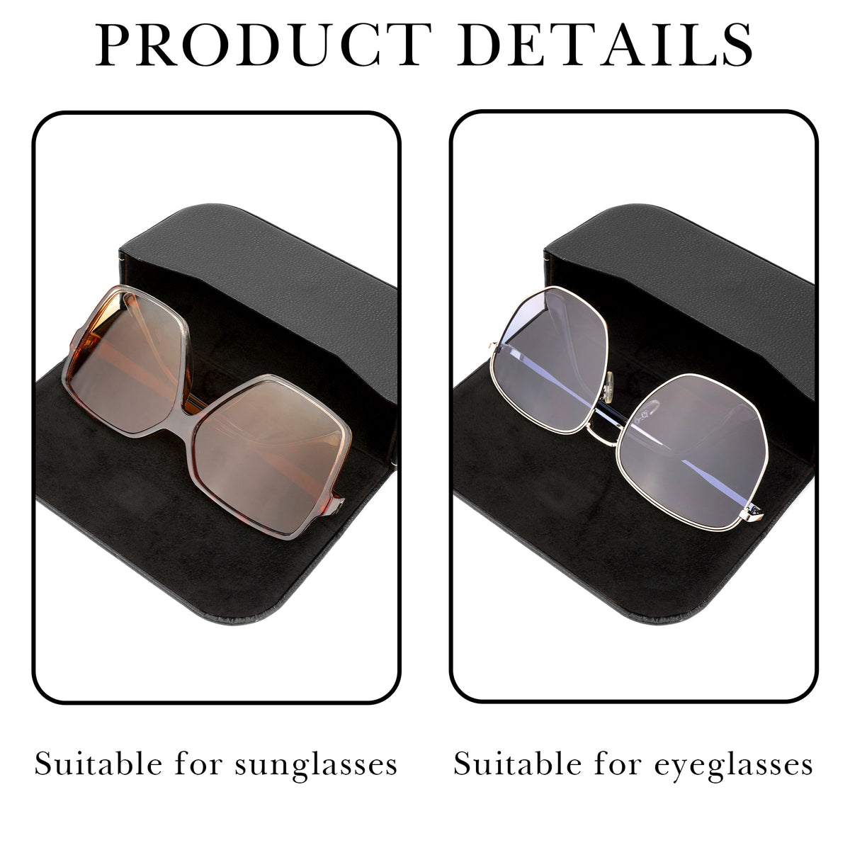 Linkidea Oversized Sunglasses Case, Large Frame Glasses Case for Sunglass, Eyeglasses Travel Bag Compatible with Rayban Aviator Reverse/New Wayfarer/Various Brand Models (Black)