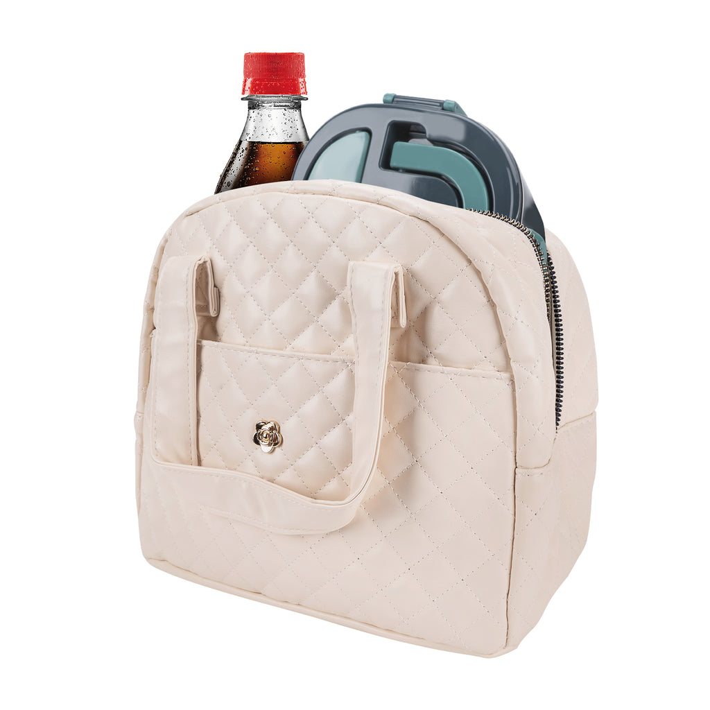 Linkidea Lunch Bag for Women, Fashion Lunch Tote Bag with Zipper, Insulated Lunch Bag Fits Work or Travel, Compatible with Bentgo Classic, Amathley, LOVINA Lunch Boxes (White)