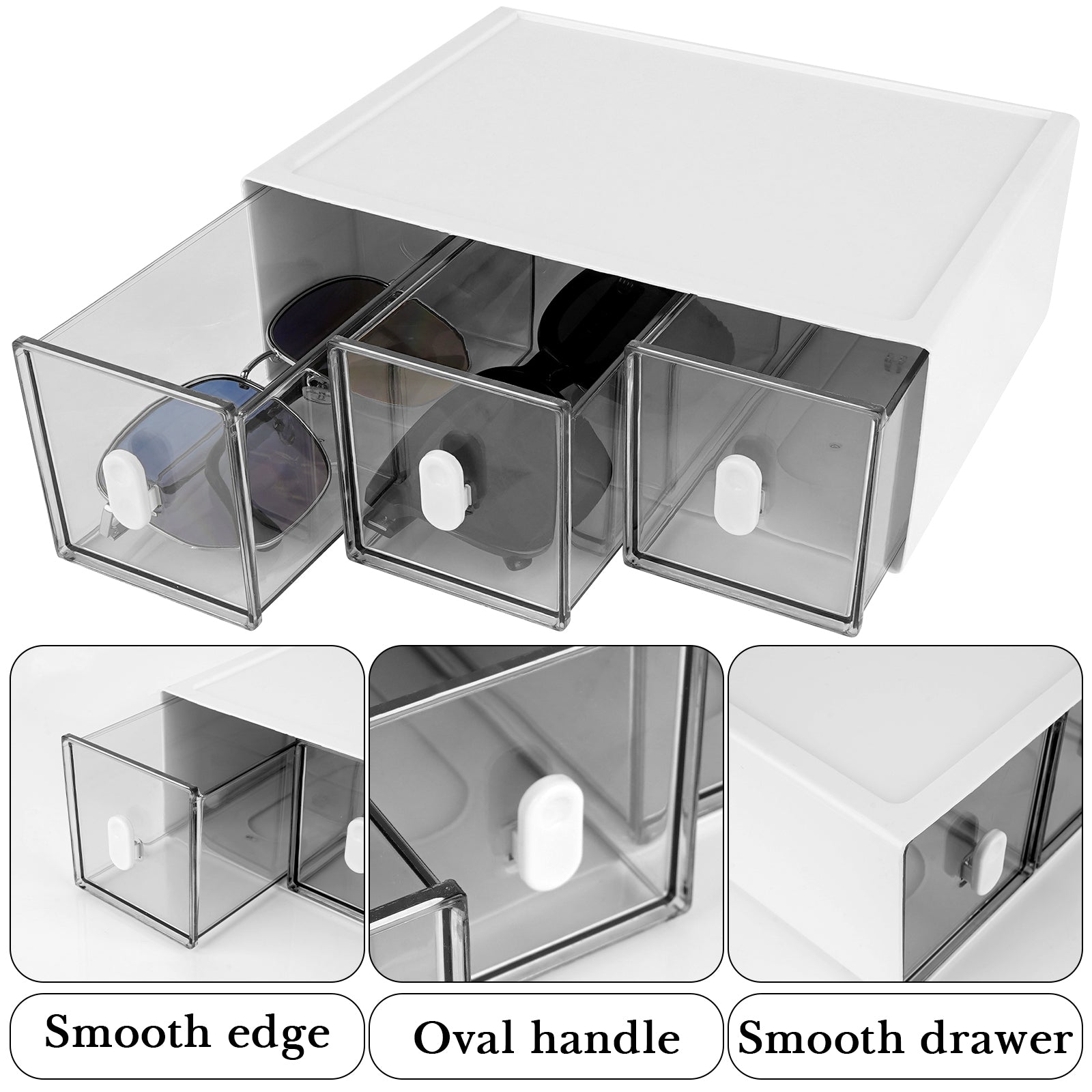 Sunglasses Storage Organizer with 3 Drawers, Eyewear Desk Display Stand Compatible with Persol PO3352S/PO3328S/PO3311S Ray-Ban RB4401D/RBS0101S