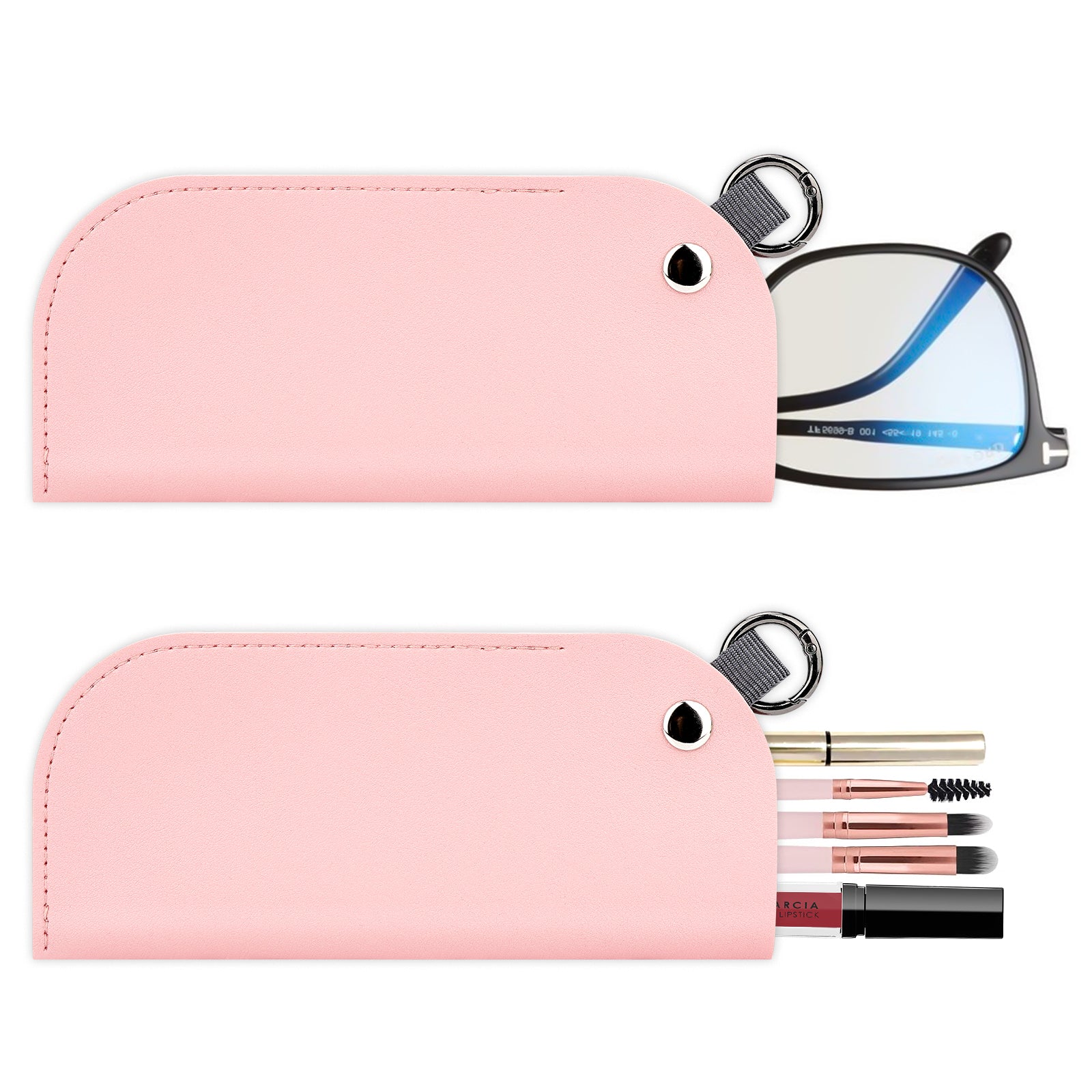 Extra Large Sunglasses Pouch Case with Hook Ring, Vegan Leather Oversized Sun Glasses Organizer Soft Bag Compatible with Gucci GG0981S GG0908S GG1223S GG1370S Versace VE2255 (XXL, Pink)