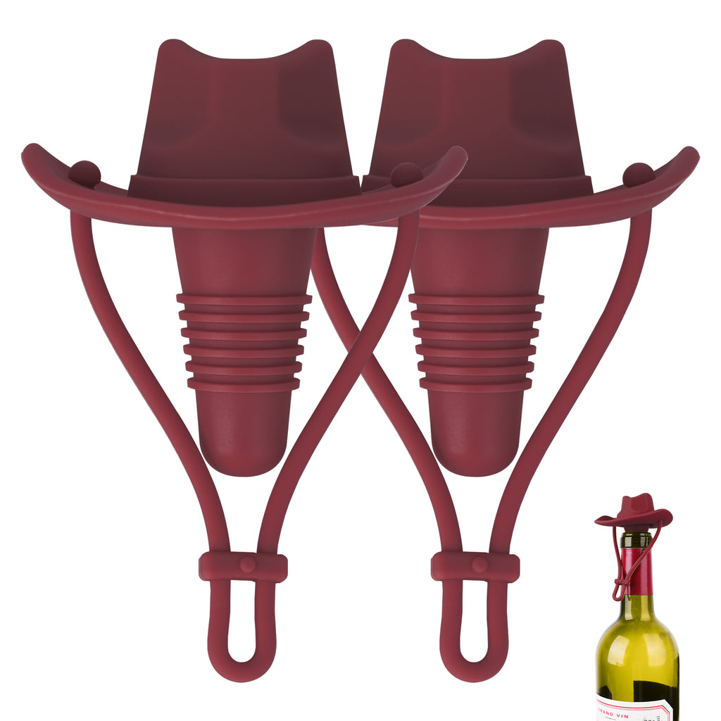 Linkidea 2 Pack Silicone Cowboy Style Bottle Stoppers, Reusable Fun Cap Sealers to Keep Drinks Fresh, Unique Gifts for Boyfriend, Dad, Friends (Red)