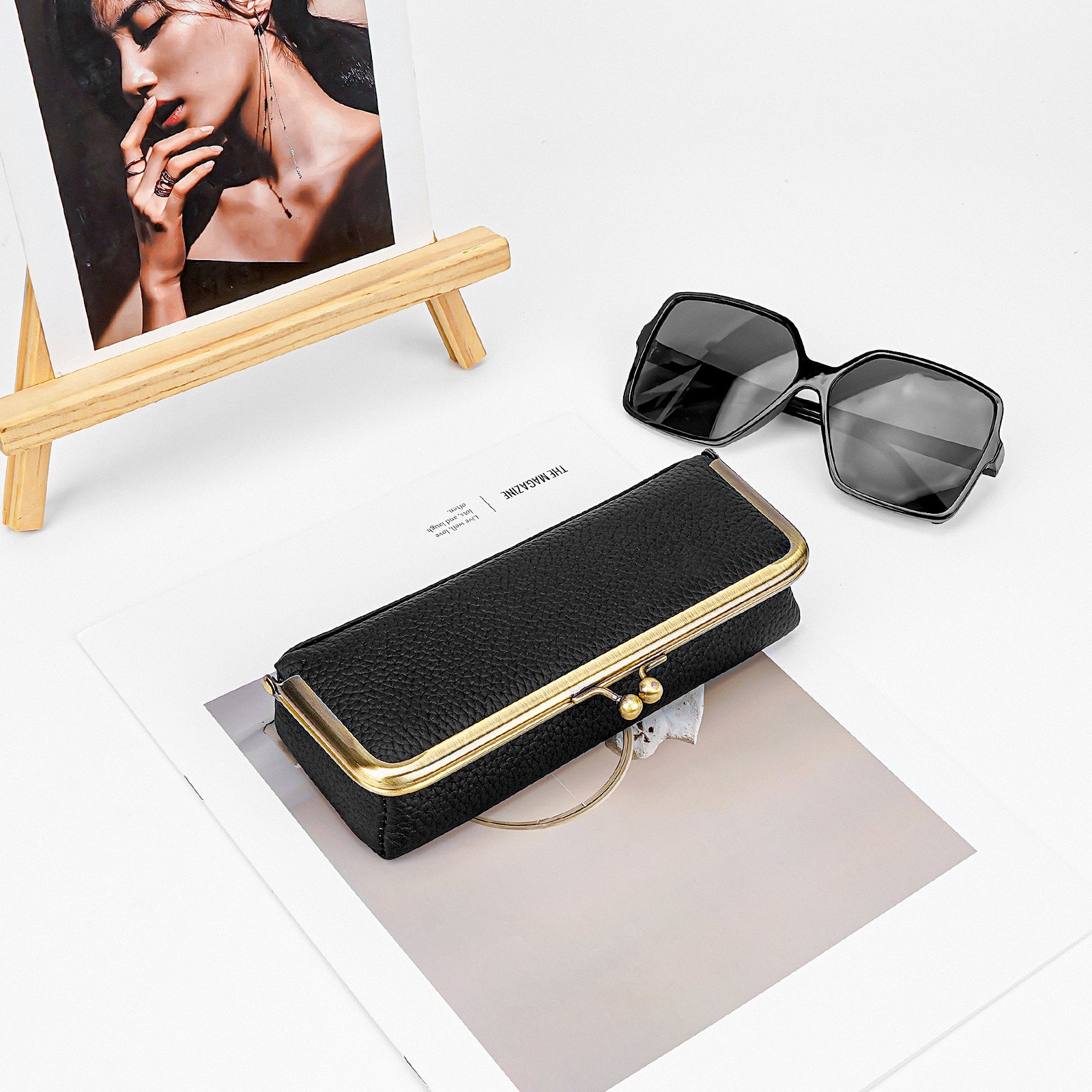 Extra Large Sunglasses Pouch Case, Black Vegan Leather Shades Organizer Soft Bag Compatible with RayBan RB4401D RBS0101S RB8097 RB8089 QUAY Versace VE4395