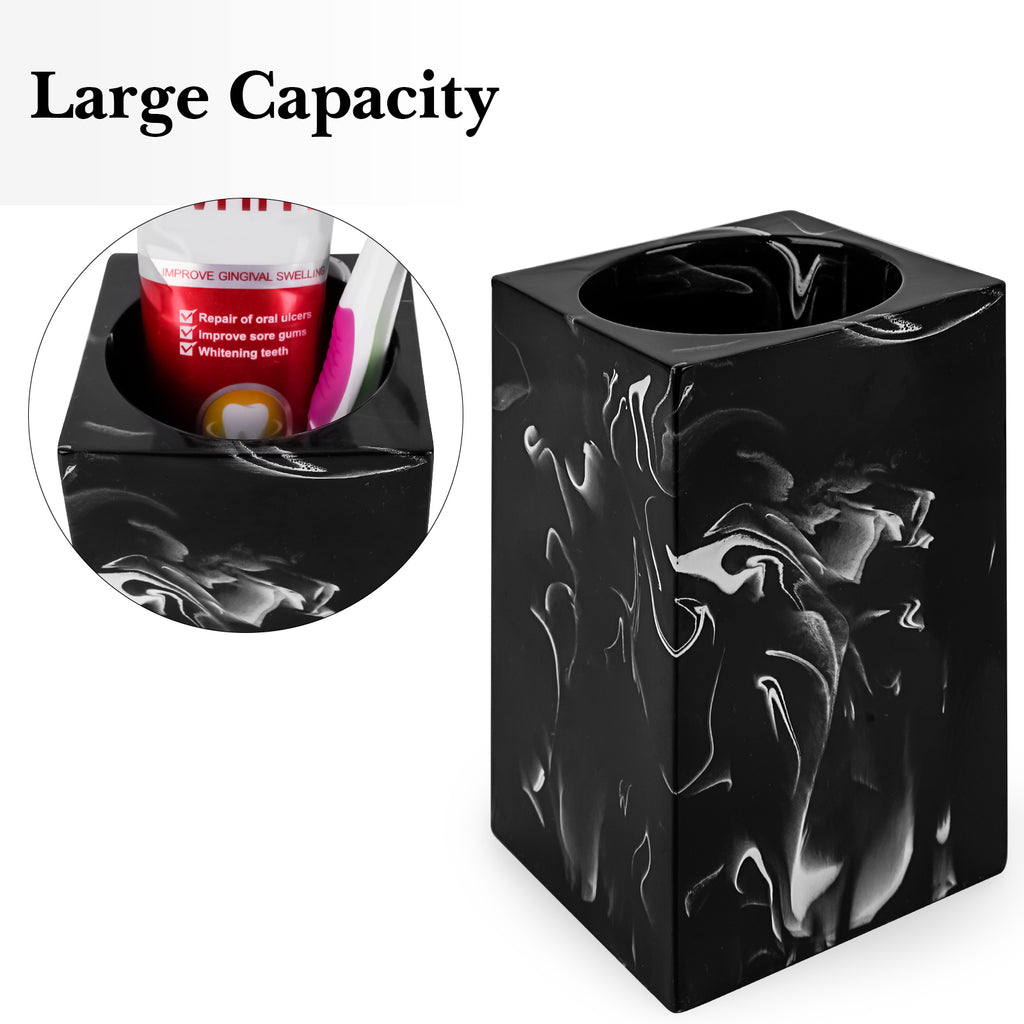 Linkidea Countertop Manual Toothbrush Holder for Bathroom, Resin Stand for Toothpaste, Vanity Organizer Compatible with Colgate ExtraClean, Oral-B CrossAction(Black)