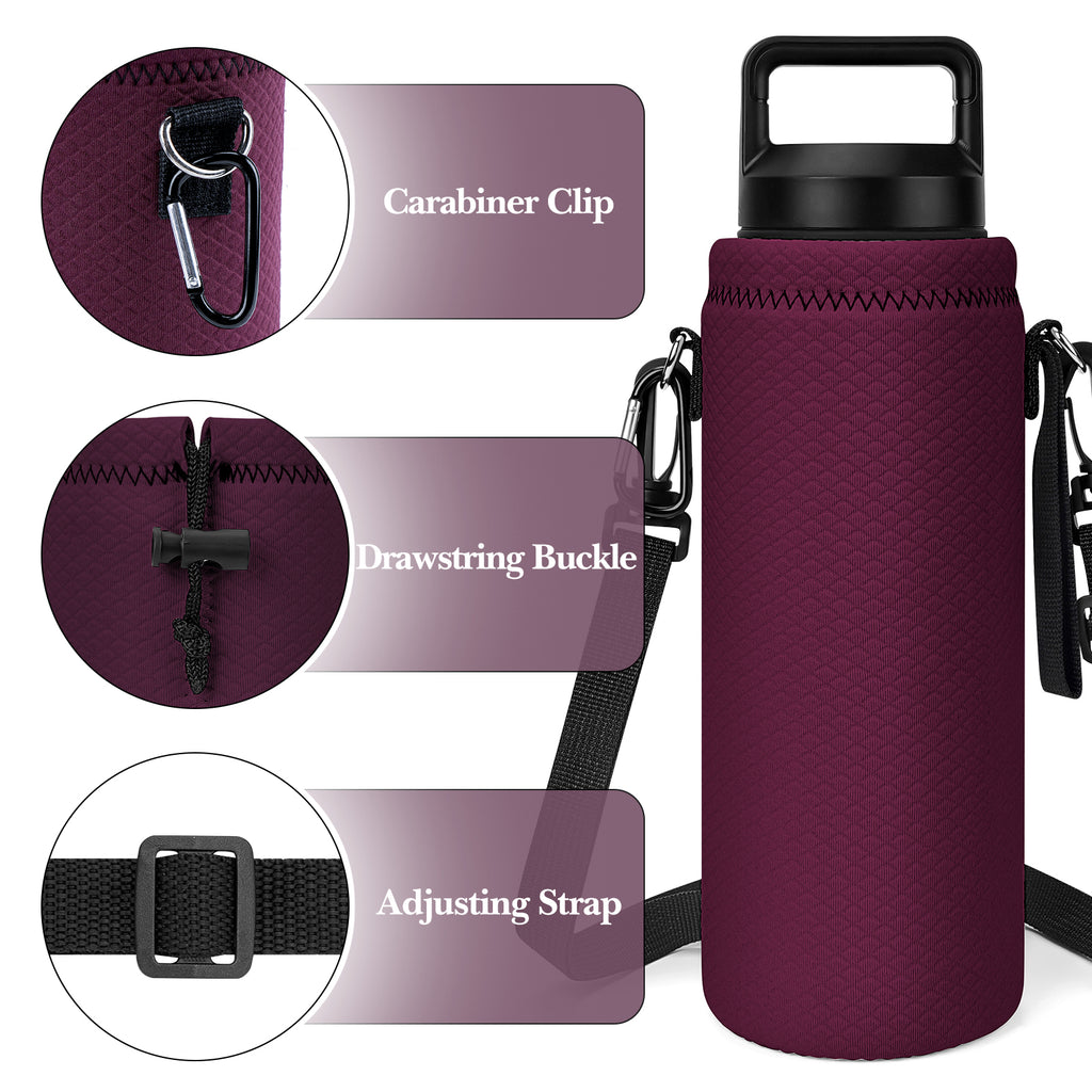 Linkidea Water Bottle Carrier with Strap Compatible with YETI Rambler Bottle 26oz/36oz, Waterbottle Sling Bag Holder with Shoulder Strap, Wine Red