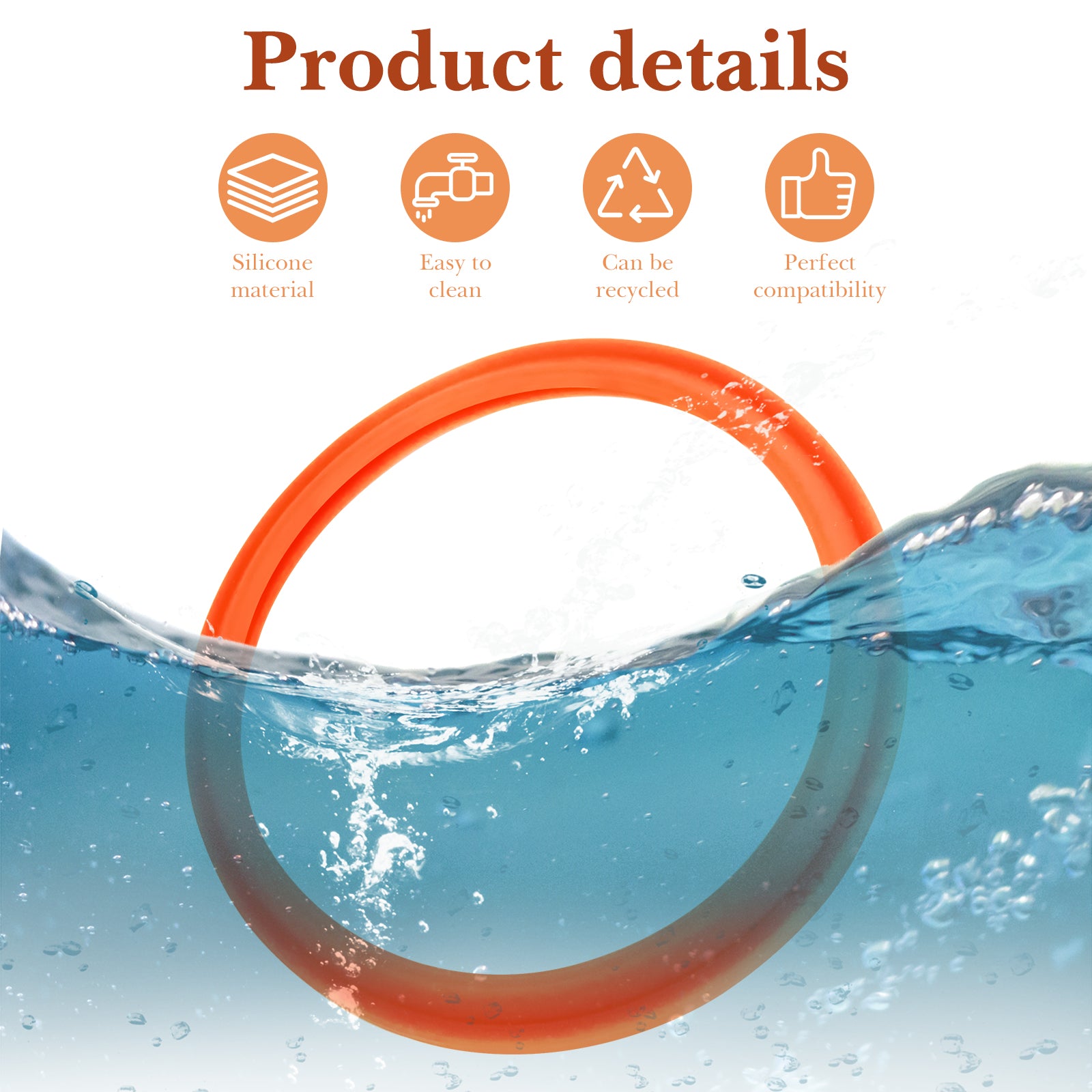 Linkidea 6 Pcs Silicone Seal Replacement, Round Exact Fit Lid Seal Gasket Compatible with OmieBox, Leakproof Food Safe Parts & Accessories for Bento Box (Orange)