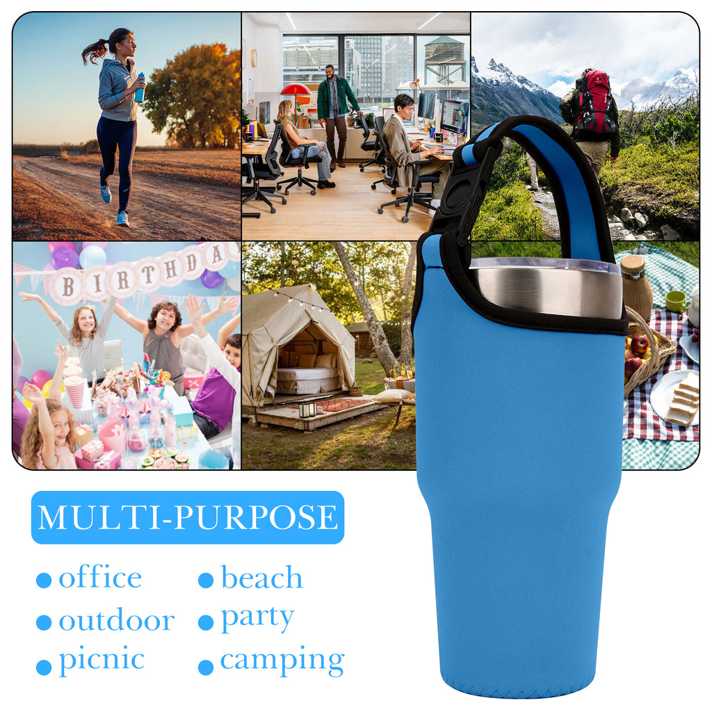 Linkidea 2 Pack Neoprene Tumbler Carrier with Strap Compatible with YETI Rambler Tumbler 30oz, Greens Steel Beast Tumbler 30oz, Waterbottle Sling Bag Holder with Shoulder Strap (Blue)