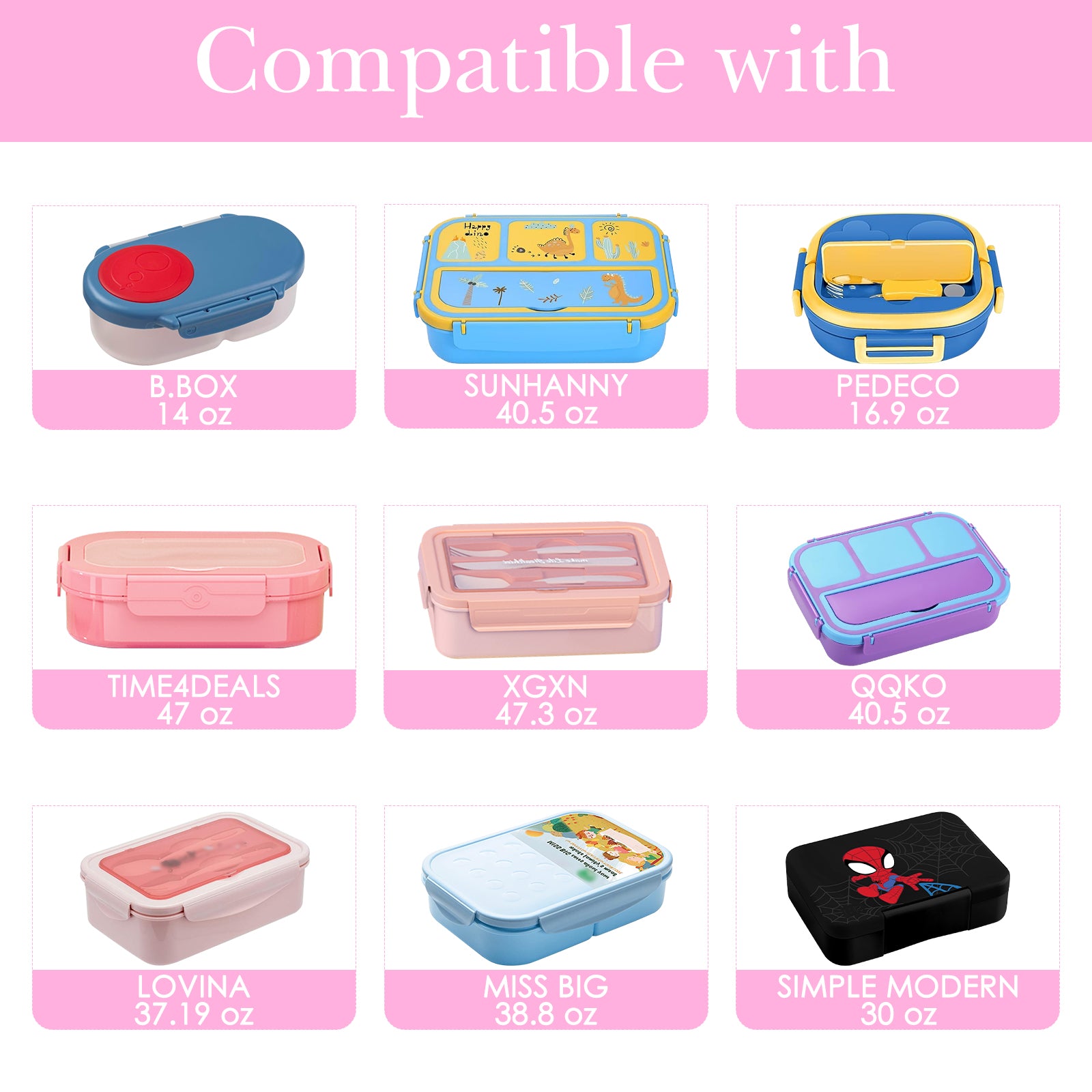 Linkidea Lunch Tote Bag, Cartoon Pattern Lunch Box Bag, Portable Reusable Lunch Box Container for Picnic or Camping, Compatible with B.Box, Sunhanny, Pedeco, QQKO, Xgxn Lunch Box (Pink)