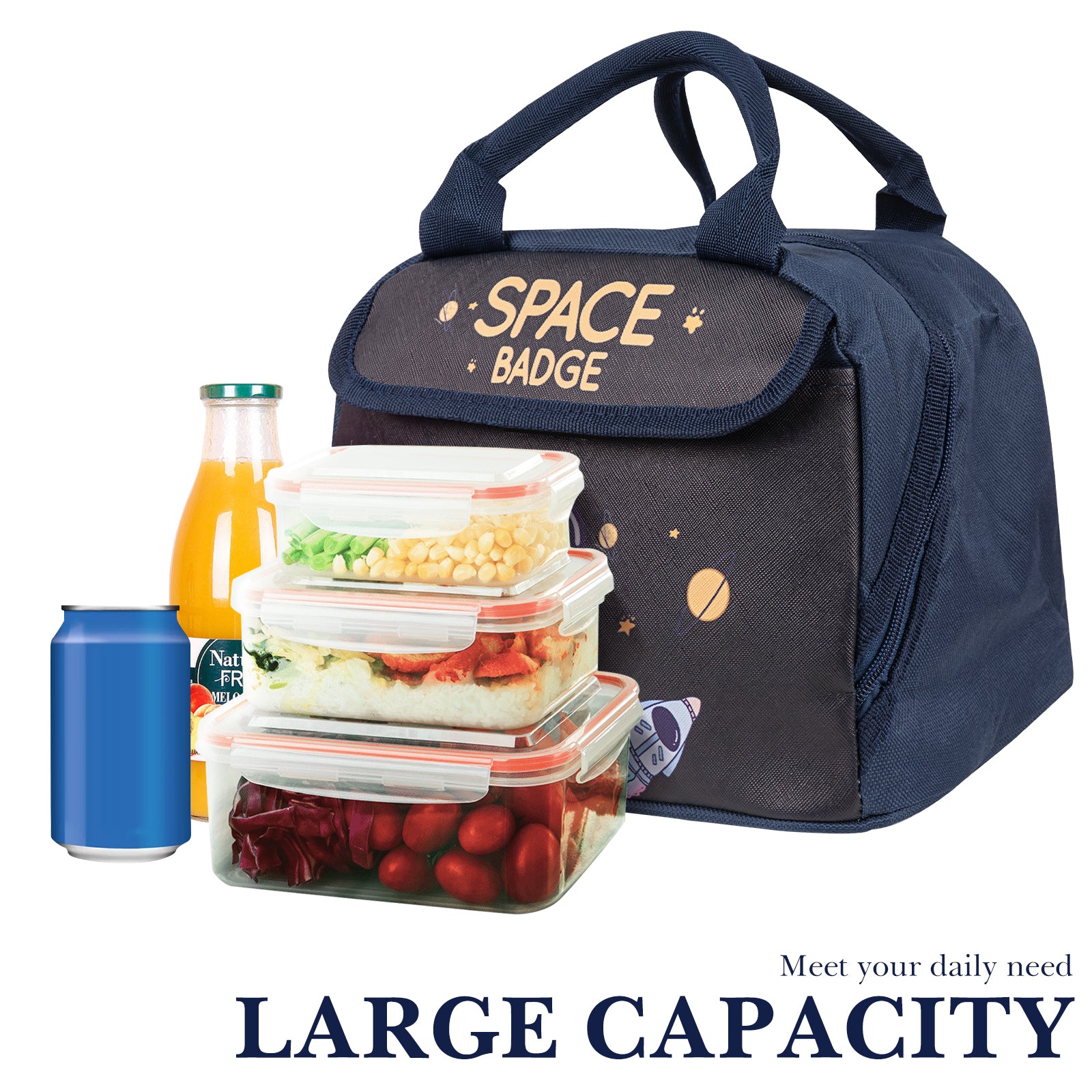 Linkidea Lunch Bag, Large Capacity Lunch Tote Bag with Hand Strap, Reusable Lunch Box Bag for Picnic, Outdoor, Compatible with B.Box, Sunhanny, Pedeco, QQKO, Xgxn Lunch Box (Navy Blue)