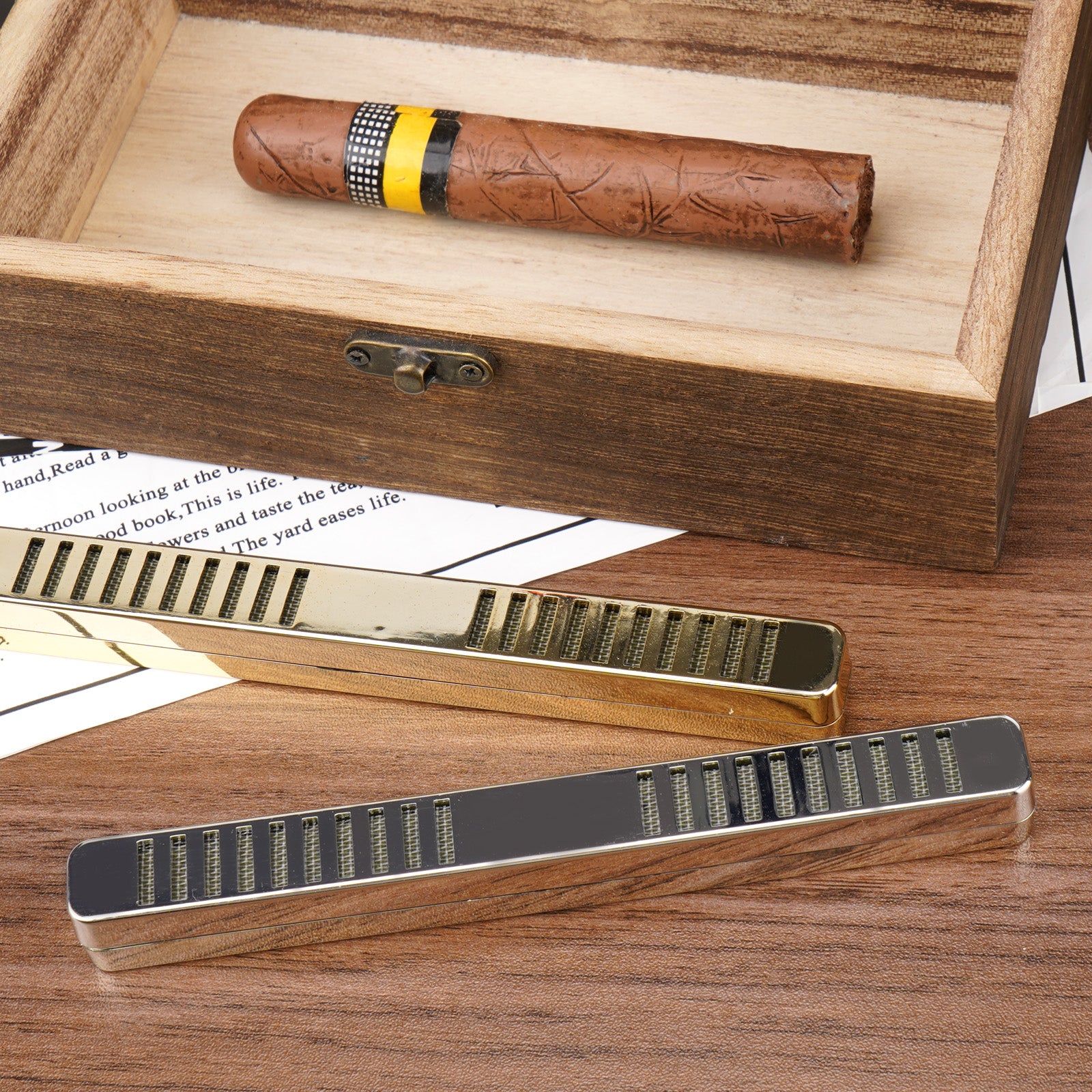 Linkidea Cigar Humidifier with Dropper, Cuboid Humidor Accessories for Cigars & Tobacco Freshness, Compatible with Various Humidors, Premium Cigar Moisture Control Device (Silver/Gold)