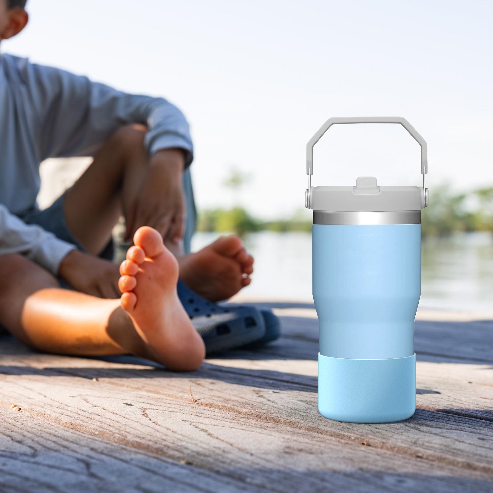 Linkidea 2 Pack Water Bottle Boot Compatible with Stanley Quencher H2.0 20oz/30oz/40oz, IceFlow Flip 20oz/30oz, Silicone Water Bottle Bottom Sleeve Cover Bumper Protector (Light Sky)