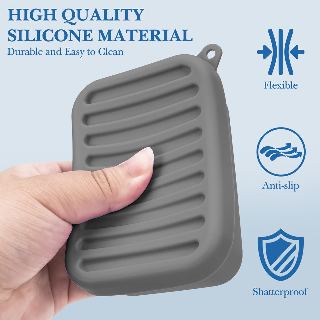 Linkidea Silicone Travel Soap Storage Box, Compact Bar Soap Holder with Drainage Layer, Shatterproof Better Storage Soap Holder, Suitable for Bathroom, Gym (Grey)