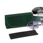 Extra Large Sunglasses Pouch Case, Green Vegan Leather Eyewear Organizer Soft Bag Compatible with Rayban RB4401D/RBS0101S/RB8097/RB8089/RB4098