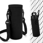 Linkidea Water Bottle Fence Sleeve with Hook Compatible with YETI Rambler Bottle 18oz, Hydro Flask Wide Mouth Bottle 18oz/20oz, Neoprene Bottle Shoulder Strap Bag for Outdoor Sports, Black