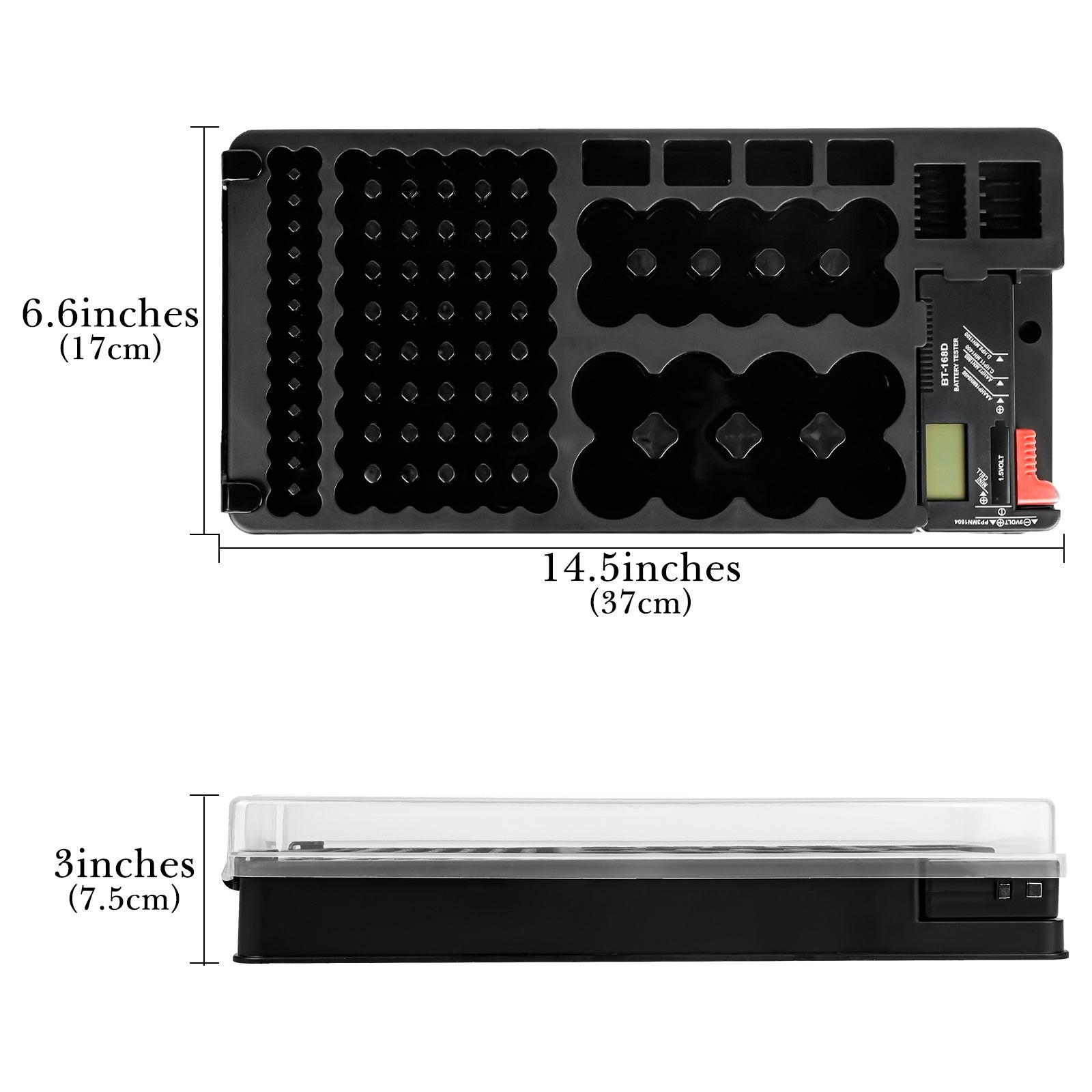 Linkidea Battery Organizer Storage Case with Tester, Holds 93 Batteries of Multiple Sizes, Compatible with AAA, AA, 9V, C, D, and Button Cell Batteries, Portable Battery Holder (Black)