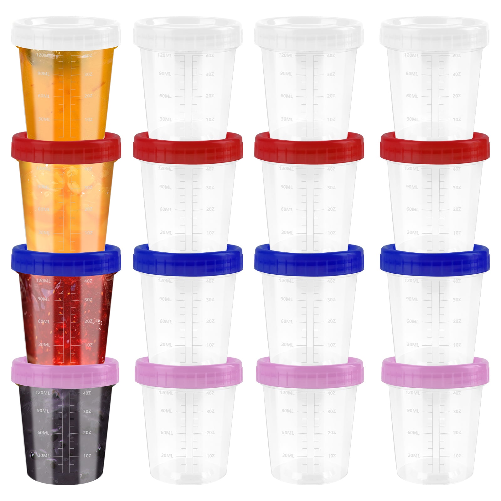 Linkidea 16 Pack Condiment Containers with Lids, Small Salad Dressing Container to Go with Scale Mark, Reusable Stackable Plastic Dip Sauce Containers (4 Oz)