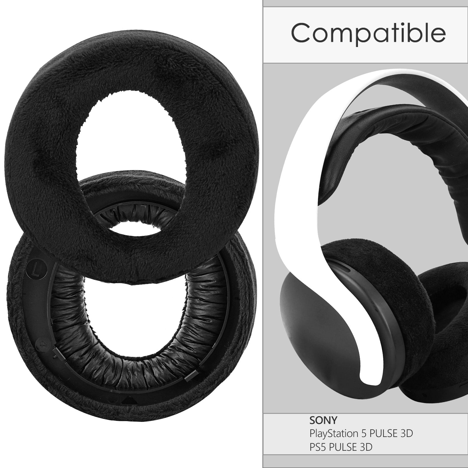Linkidea Replacement Ear Pads for Sony PS5 PULSE 3D Headphones Ear Cushions, Headset Earpads (Velour / Black)