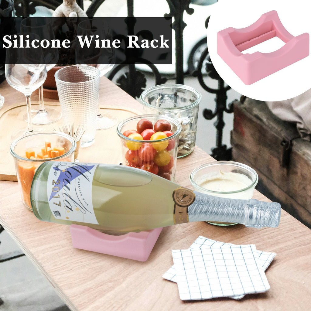 Linkidea Silicone Wine Rack, Versatile Beverage Stand, Anti-Slip Countertop Holder for Single Bottle, Compatible with Wine & Champagne, Display for Bar, Kitchen (Blue & Pink)