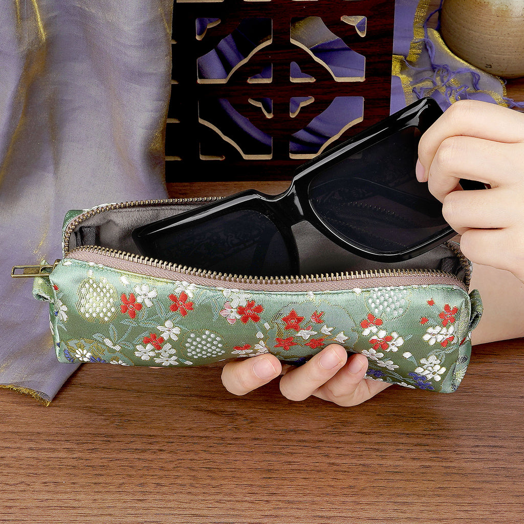 Extra Large Sunglasses Case, Oversized Eyewear Storage Organizer Pouch Soft Bag Compatible with Rayban RB4401D RBS0101S RB3825 Persol PO3350S PO3311S (Cotton-Linen, Pea Green)