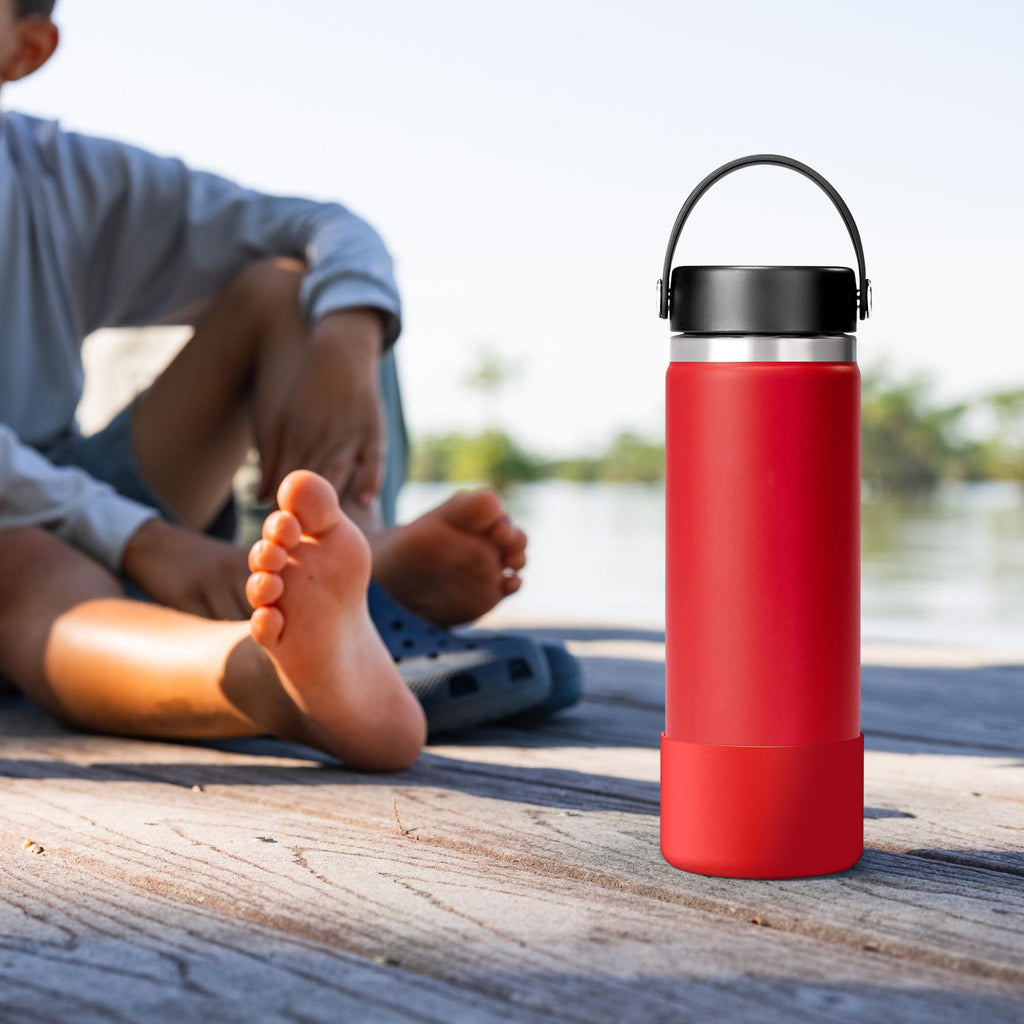 Linkidea 2 Pack Water Bottle Boot Compatible with Hydro Flask Wide Mouth 12oz/14oz/16oz/18oz/20oz, Silicone Bottle Bottom Sleeve Bumper Protector (Red)
