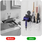 Linkidea Aluminum Alloy Hair Dryer Holder with Curling Iron Storage, Hair Styling Tool Organizer for Bathroom, Vanity, Countertop, Wall Mounted Storage Rack
