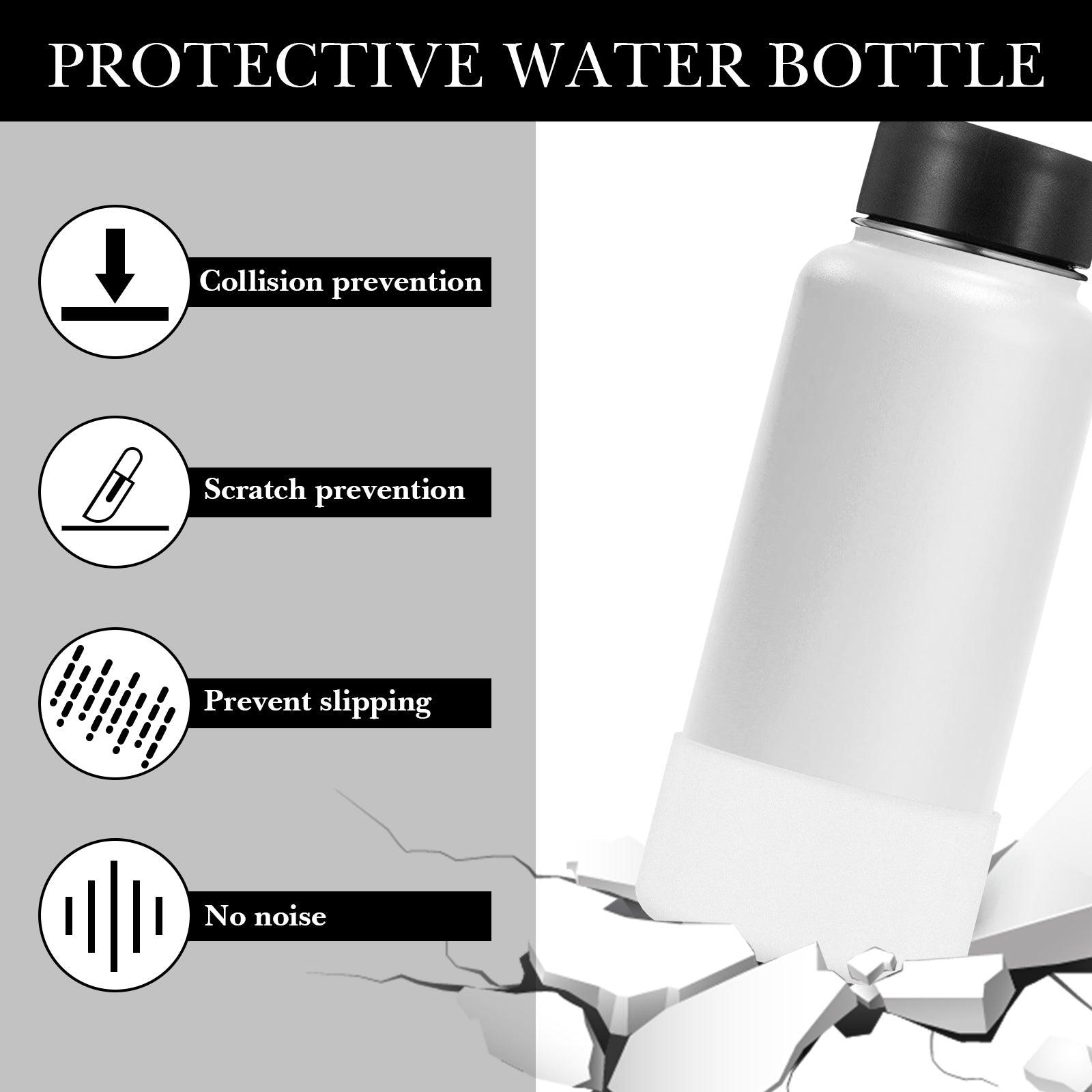 Linkidea Water Bottle Boot Compatible with IRON °FLASK Wide Mouth 32oz/40oz, Narrow Mouth 32oz, Silicone Bottle Bottom Sleeve Cover Protector, Bottle Bumper (White / 2 Pack)