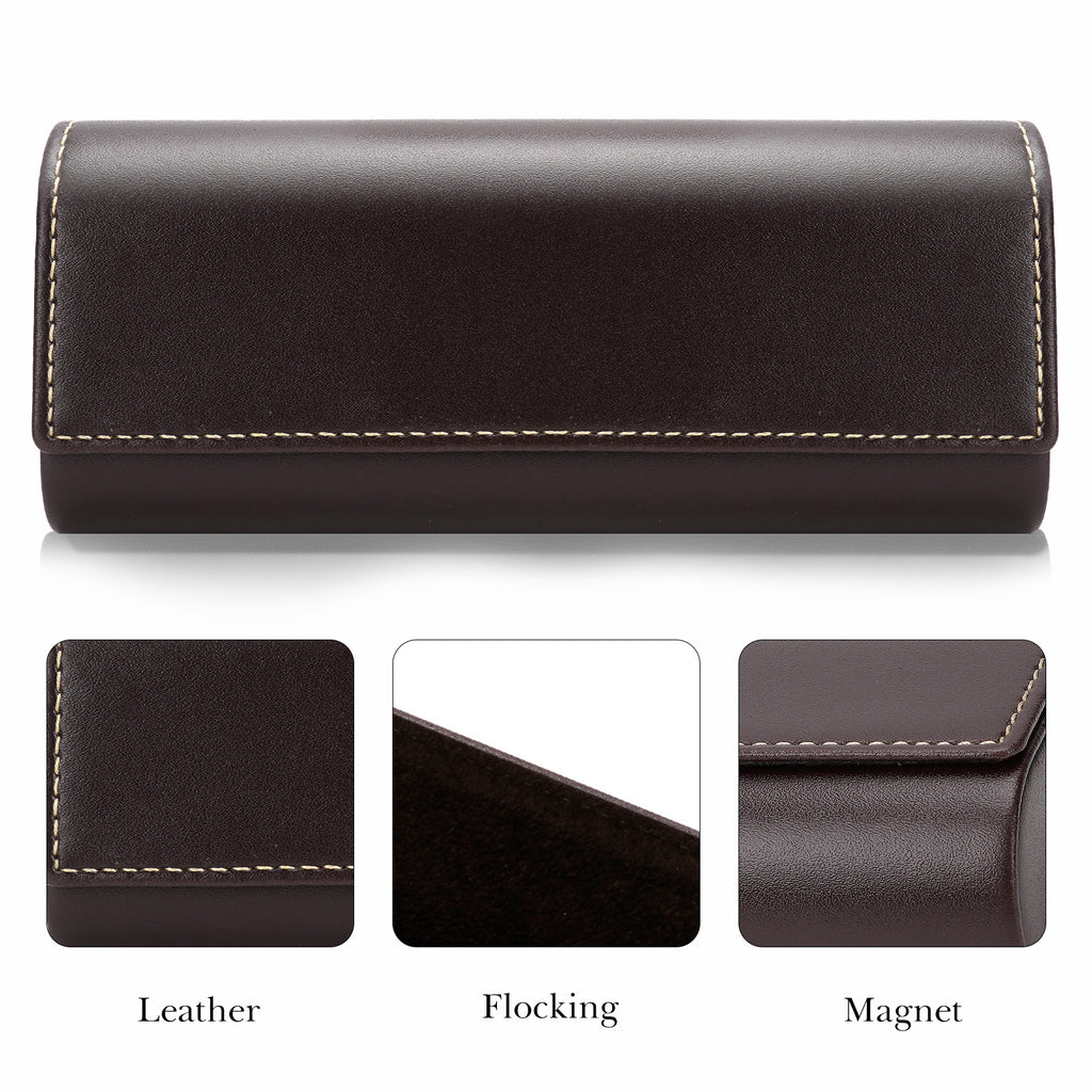 Extra Large Hard Shell Sunglasses Case with Soft Lid, Vegan Leather Sun Glasses Storage Bag Pouch Organizer Compatible with Gucci GG1422S GG1440S Persol PO3328S (XL, Coffee)